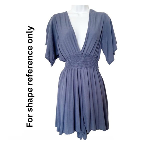 Final Touch Short Sleeve Flowy Romper Boho Light Blue/White, Size Small - Picture 5 of 6